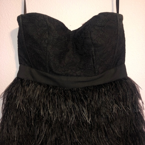 A. Drea Faux Feather Strapless Dress with Lace Top - Picture 4 of 7